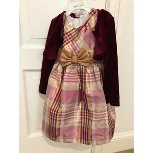 Iris Ivy Baby Girls Suit Set Dress Fit & Flare Jacket Velvet Dark Red Size 24M